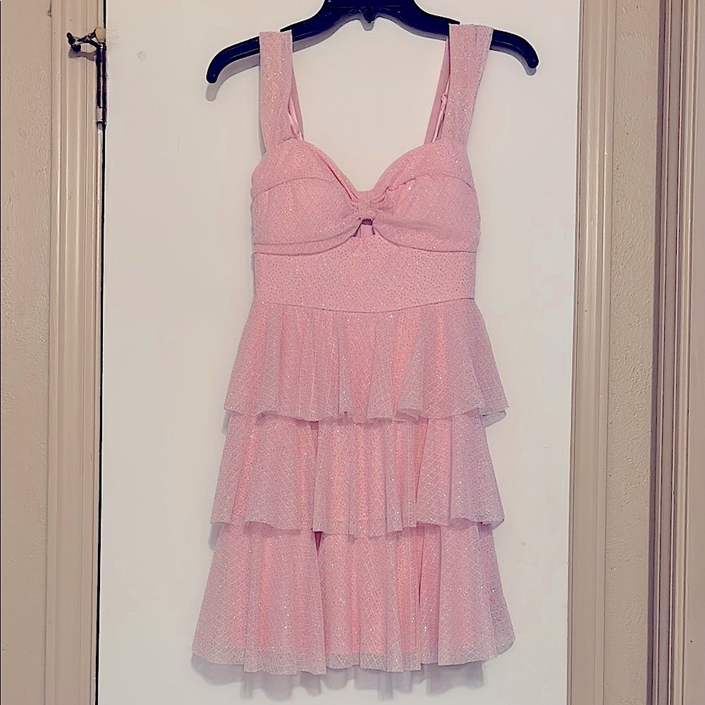 Honey and Rosie Pink Ruched Babydoll Mini Dress